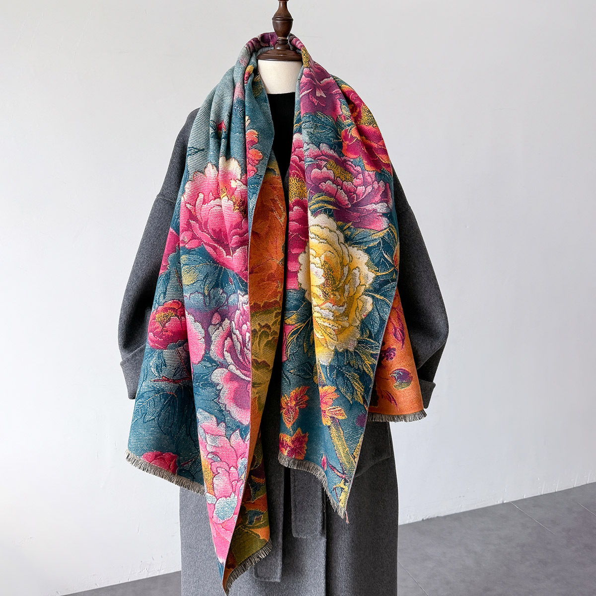 Woven Scarf Blanket - Warm Cashmere Scarf Women Shawl Floral