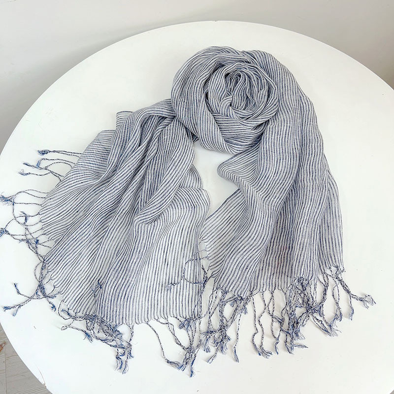 Ascot Neck Scarf - Retro Stripe 100% Linen scarf Women's