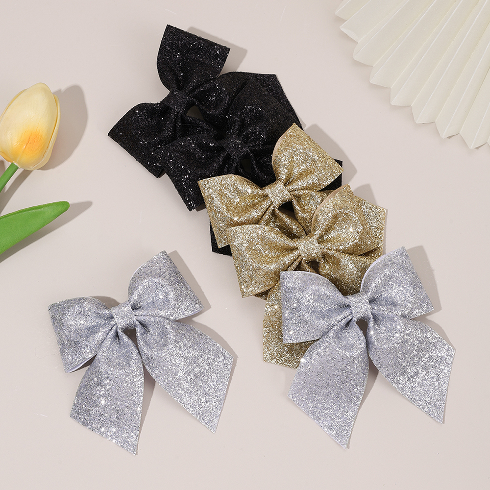 6Pcs Sparkling Bow Hair Clips  - Tie Clip Silver 评论和价格