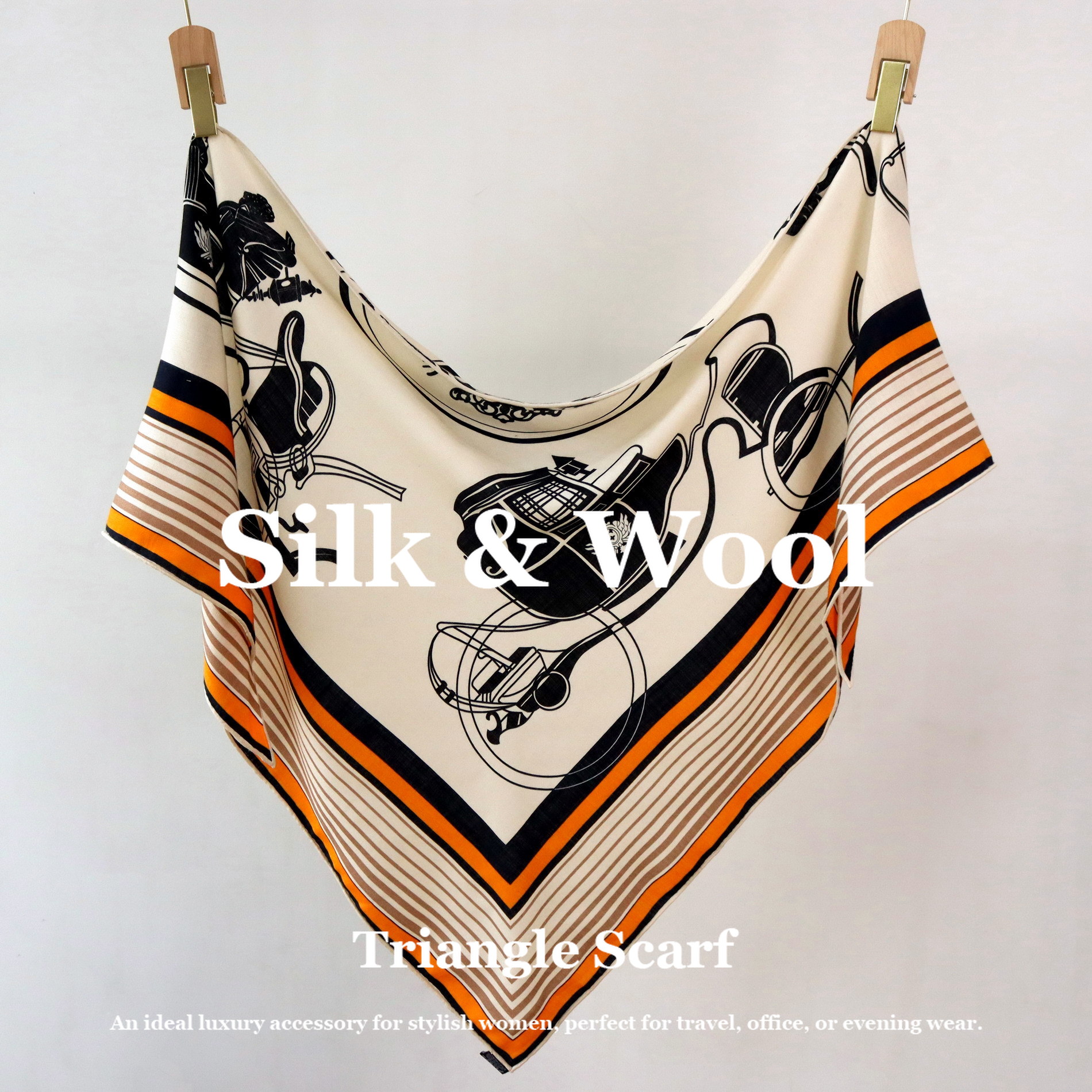 Vintage Equestrian Print Silk  - Pashmina Wrap Large 评论和价格