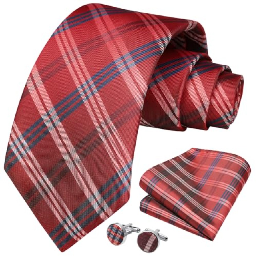 Mens Ties Set Stripe Plaid Tie - Pocket Square Set 评论和价格
