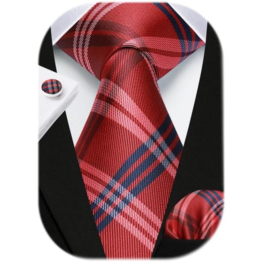 Mens Ties Set Stripe Plaid Tie - Pocket Square Set 评论和价格