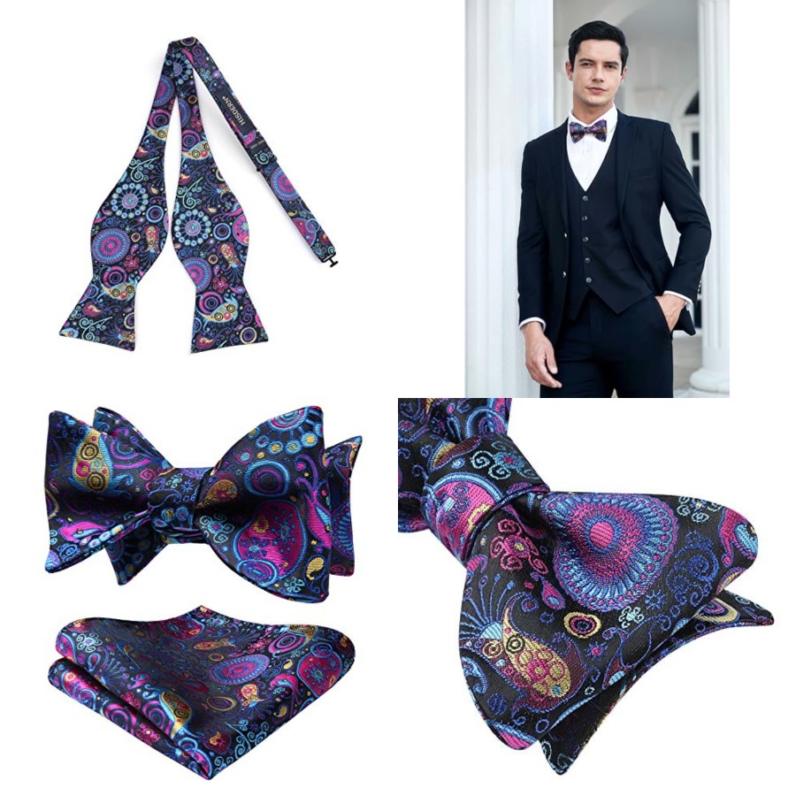Bow Ties for Men Floral Bowtie - Pocket Square Set 评论和价格