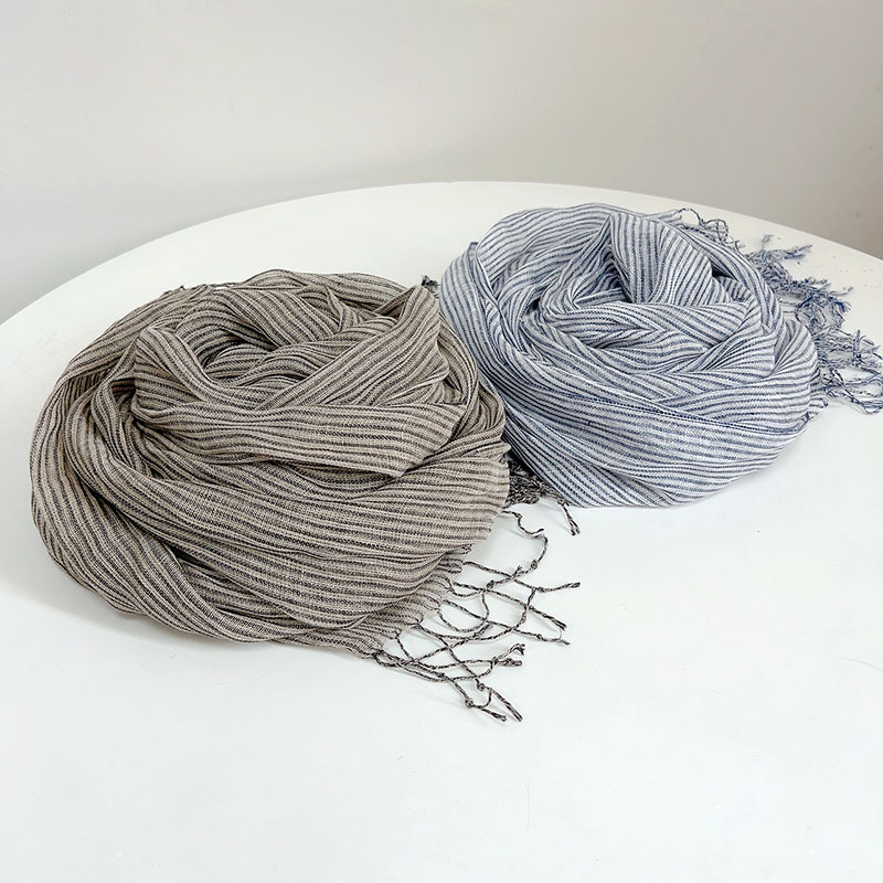 Retro Stripe 100% Linen scarf  - Ascot Neck Scarf 评论和价格