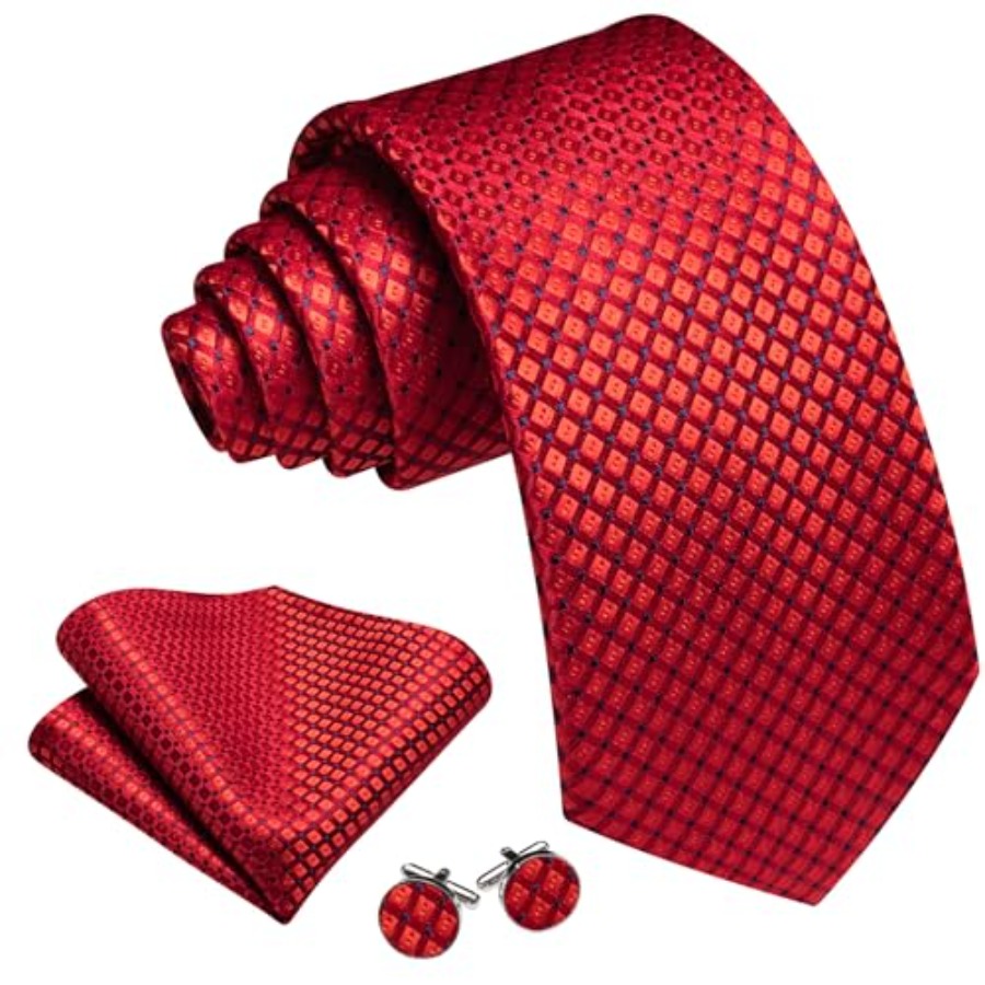 Men Plaid/Striped Ties Set Sil - Pocket Square Set 评论和价格