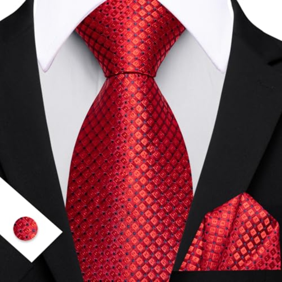 Men Plaid/Striped Ties Set Sil - Pocket Square Set 评论和价格