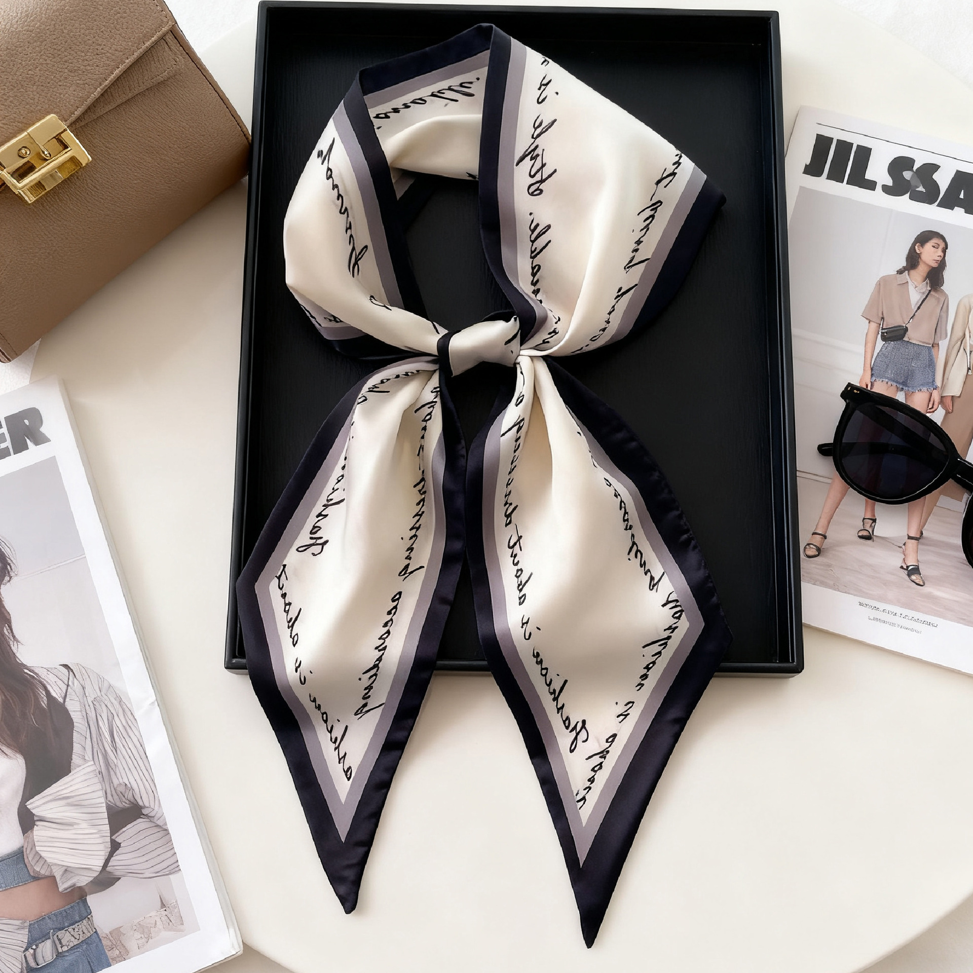 Luxury Long Neckerchief Skinny - Silk Neck Scarf 评论和价格