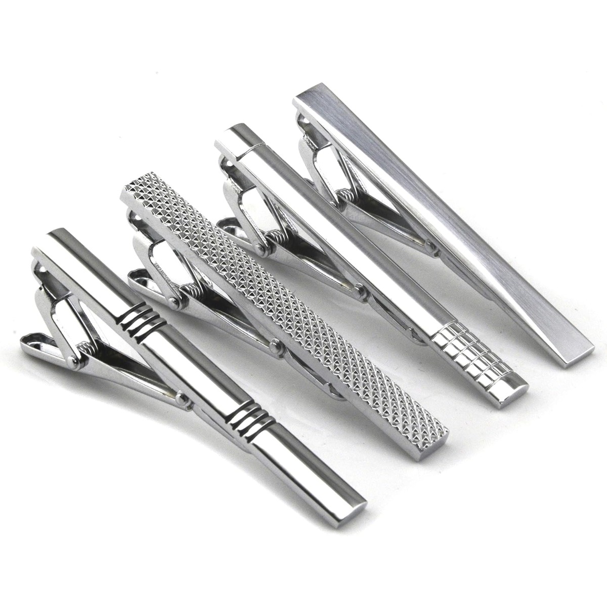 Set of 4 Silver Metal Necktie  - Tie Clip Silver 评论和价格