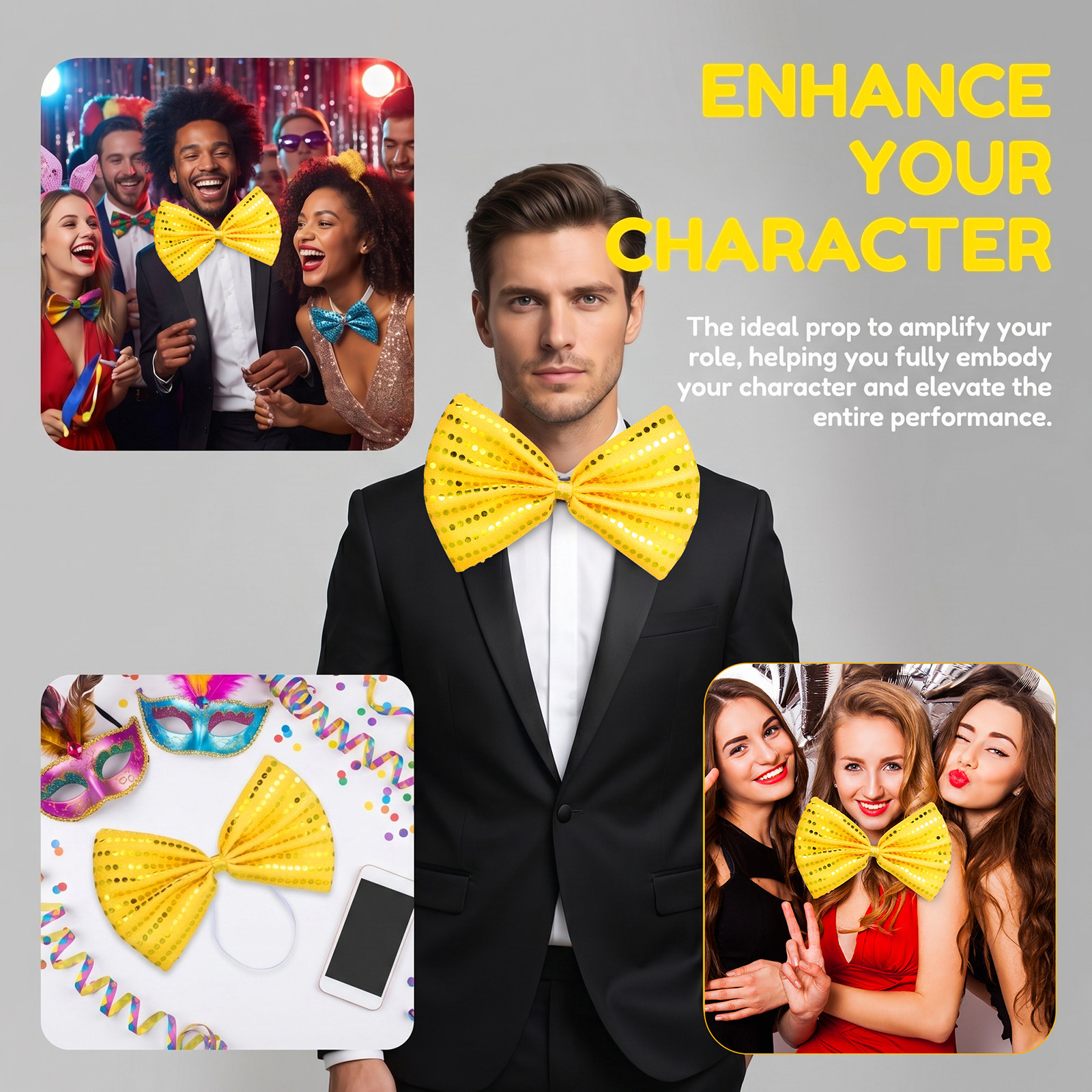 2Pcs Large Gold Sequin Bow Tie - Bow Tie Pre Tied 评论和价格