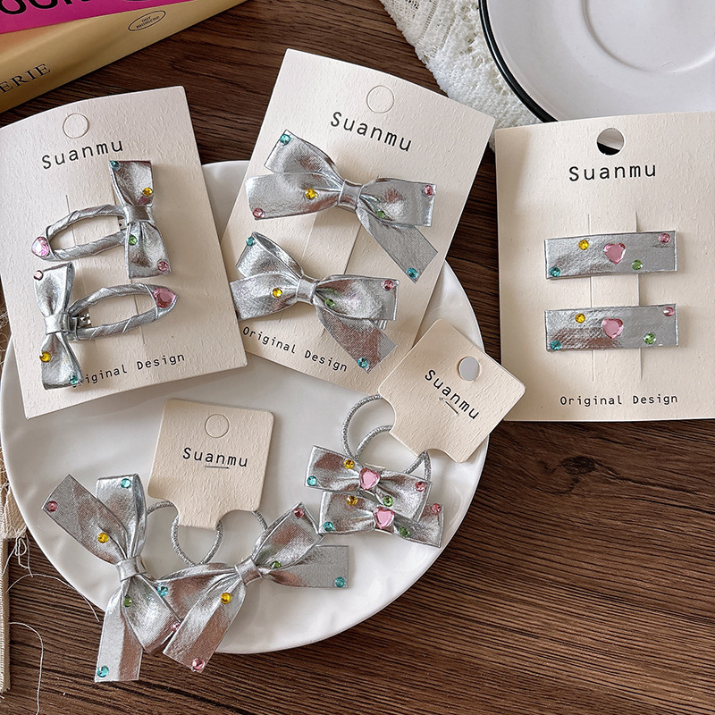 2pcs Diamond Bow Children's Ha - Tie Clip Silver 评论和价格