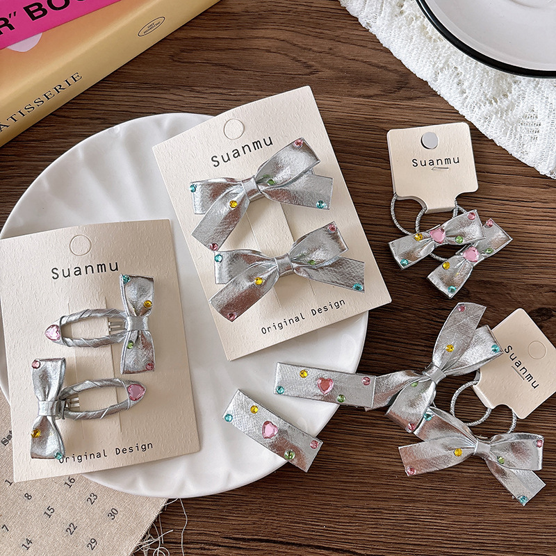 2pcs Diamond Bow Children's Ha - Tie Clip Silver 评论和价格