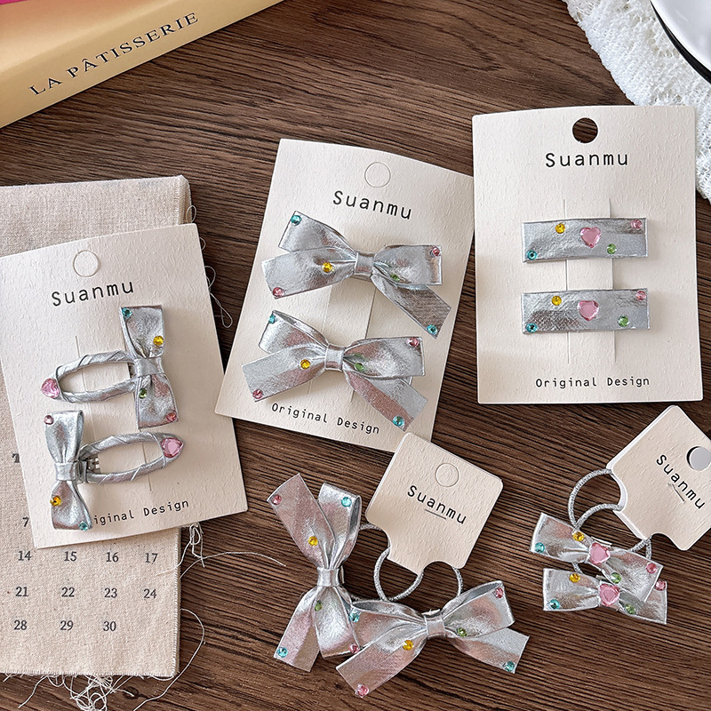 2pcs Diamond Bow Children's Ha - Tie Clip Silver 评论和价格