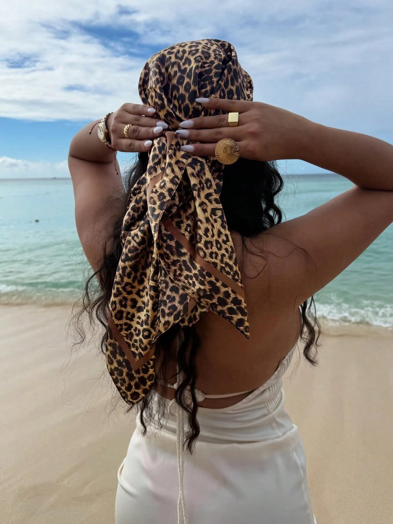 90cm Leopard Print Neckerchief - Silk Neck Scarf 评论和价格