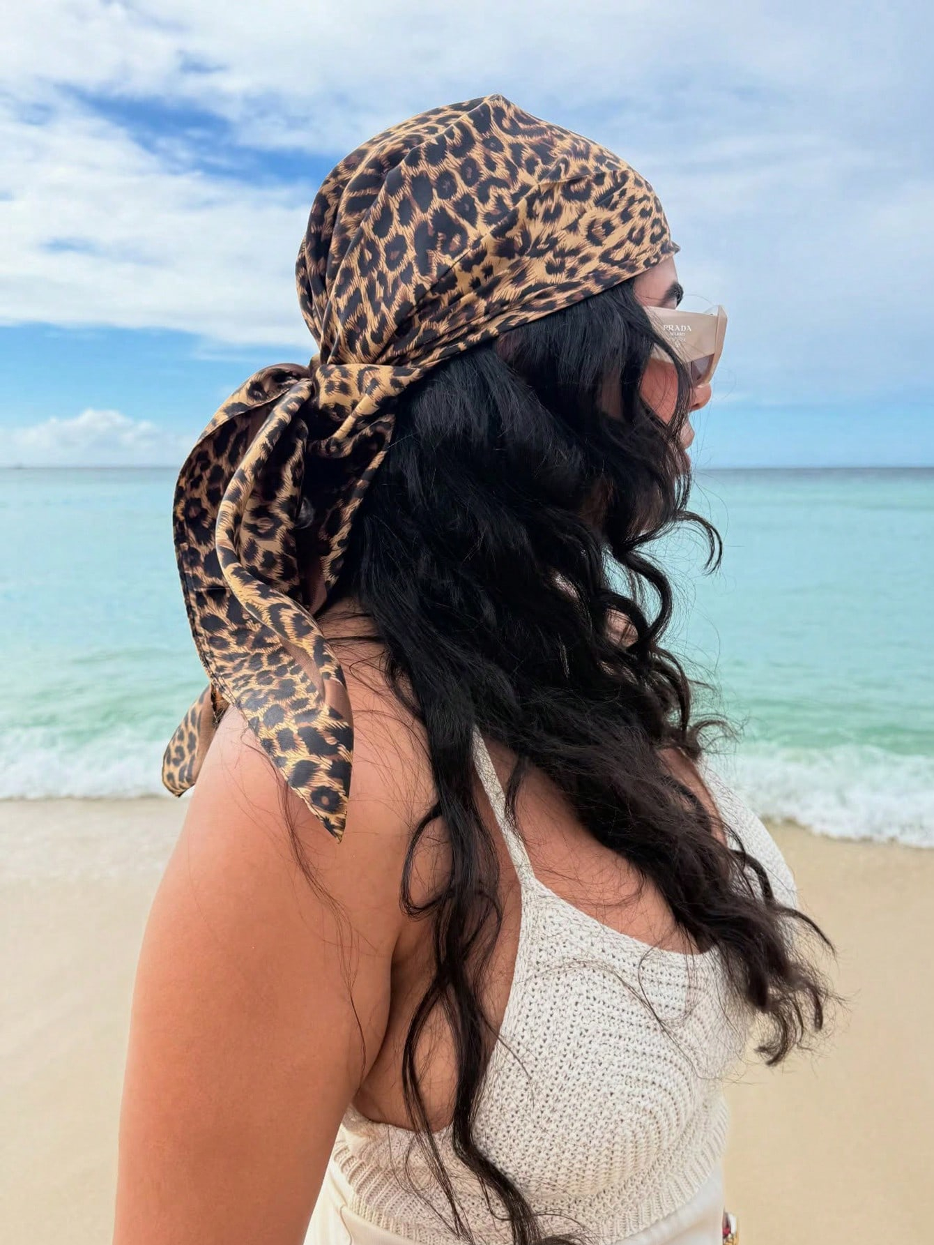 90cm Leopard Print Neckerchief - Silk Neck Scarf 评论和价格