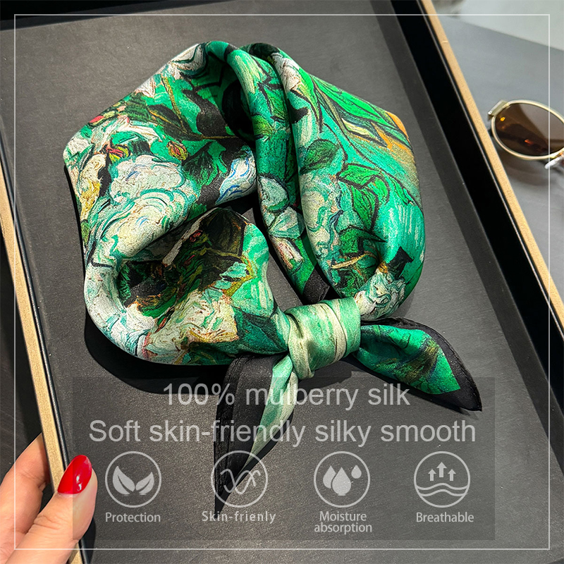 100% Silk Scarf Bandana Women  - Scarf Silk Square 评论和价格