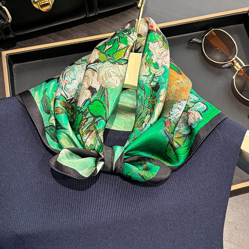 100% Silk Scarf Bandana Women  - Scarf Silk Square 评论和价格