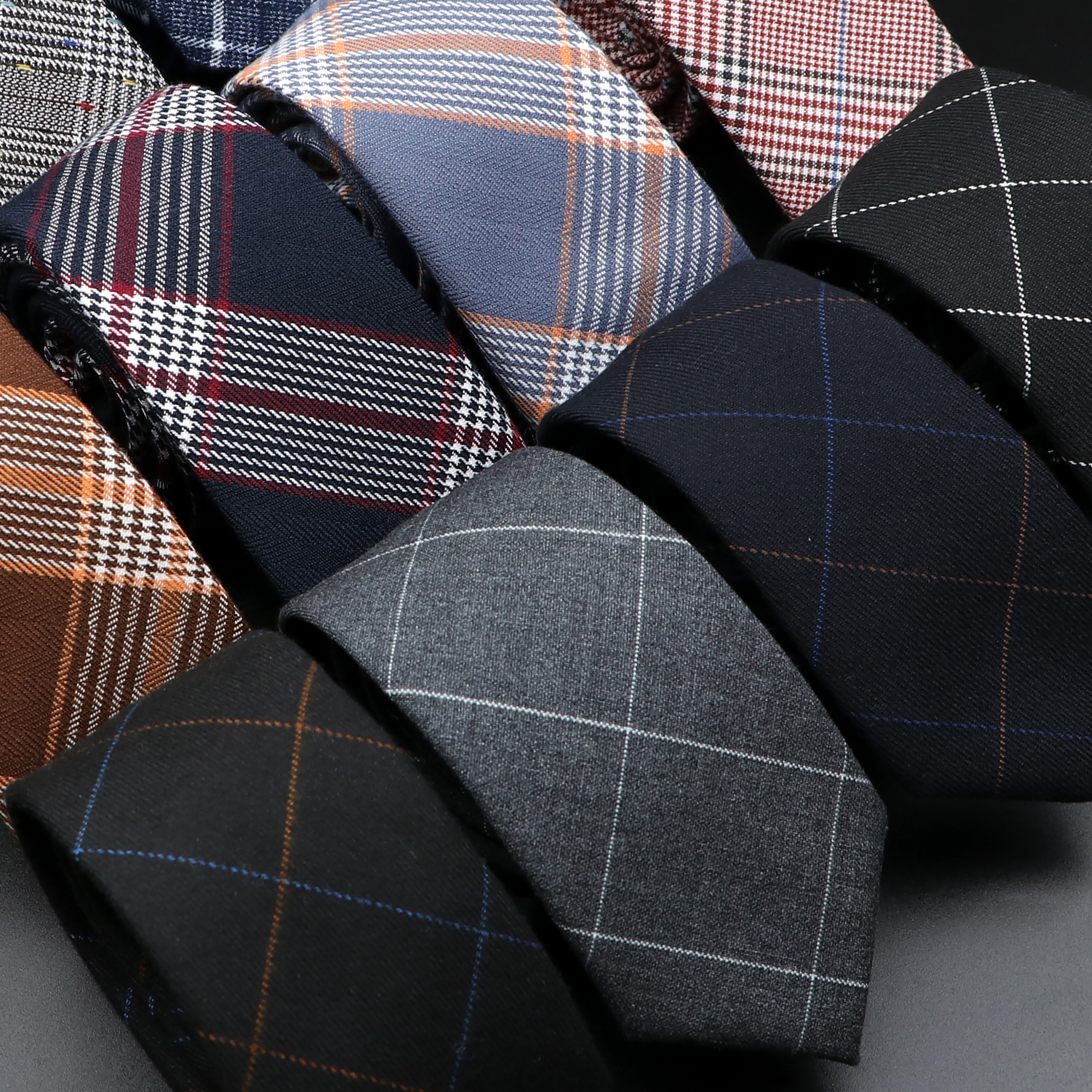 Classic Black Grey Plaid Cotto - Skinny Tie Men 评论和价格