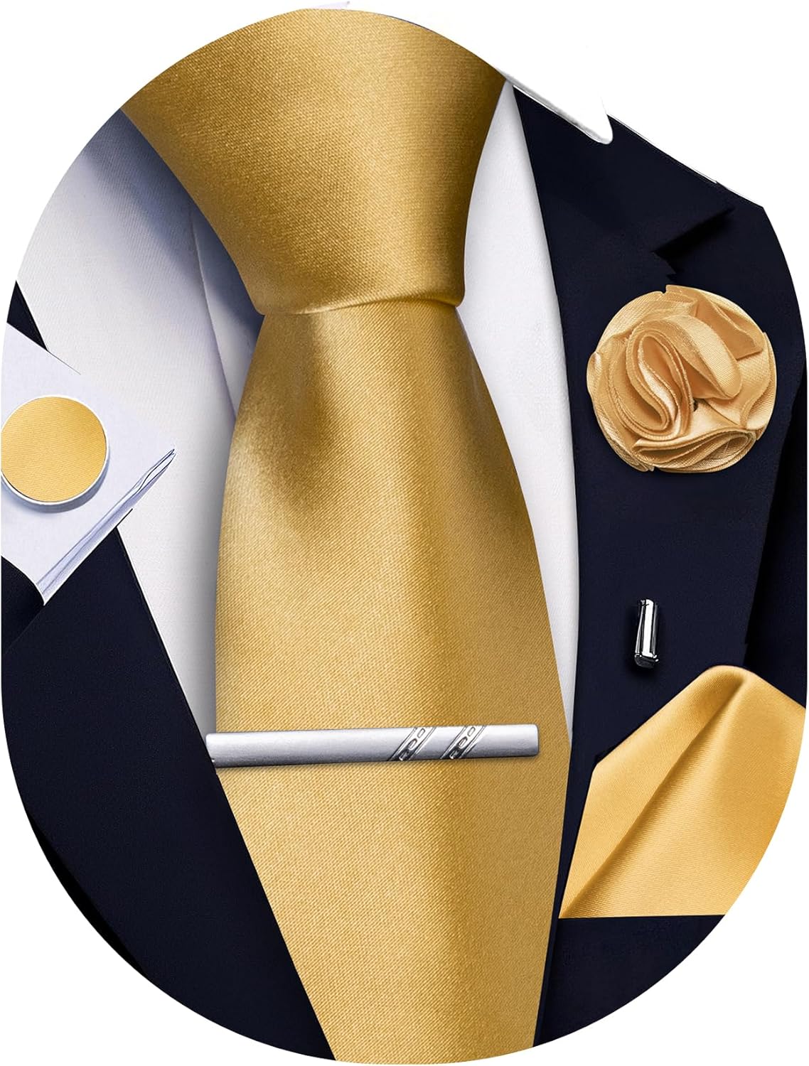 5Pcs Men's Silk Satin Tie Set  - Pocket Square Set 评论和价格