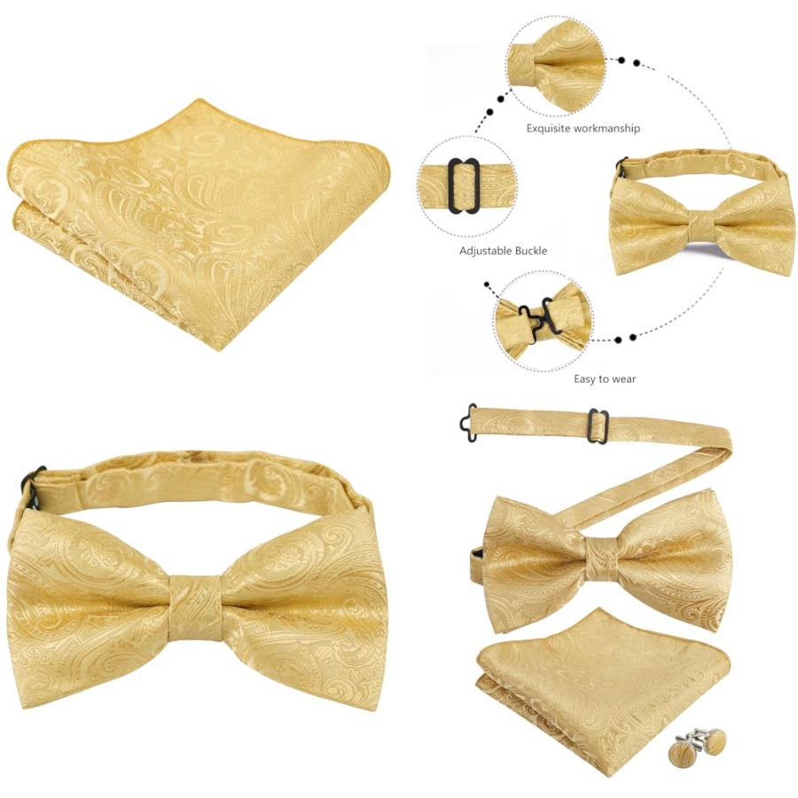 Mens Paisley Bow Tie, Pocket S - Pocket Square Set 评论和价格