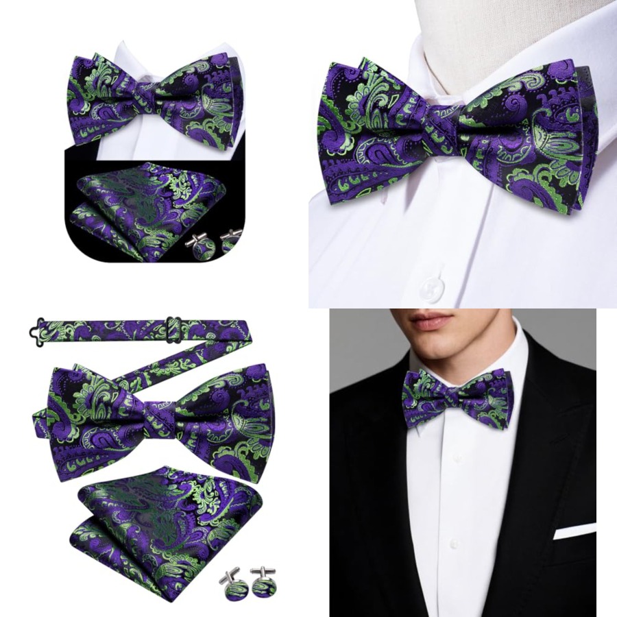 Mens Paisley Striped Bowtie Se - Pocket Square Set 评论和价格