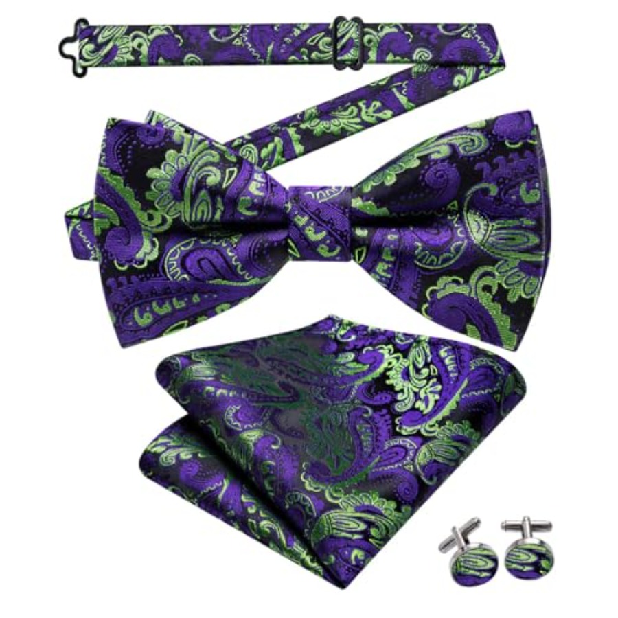Mens Paisley Striped Bowtie Se - Pocket Square Set 评论和价格