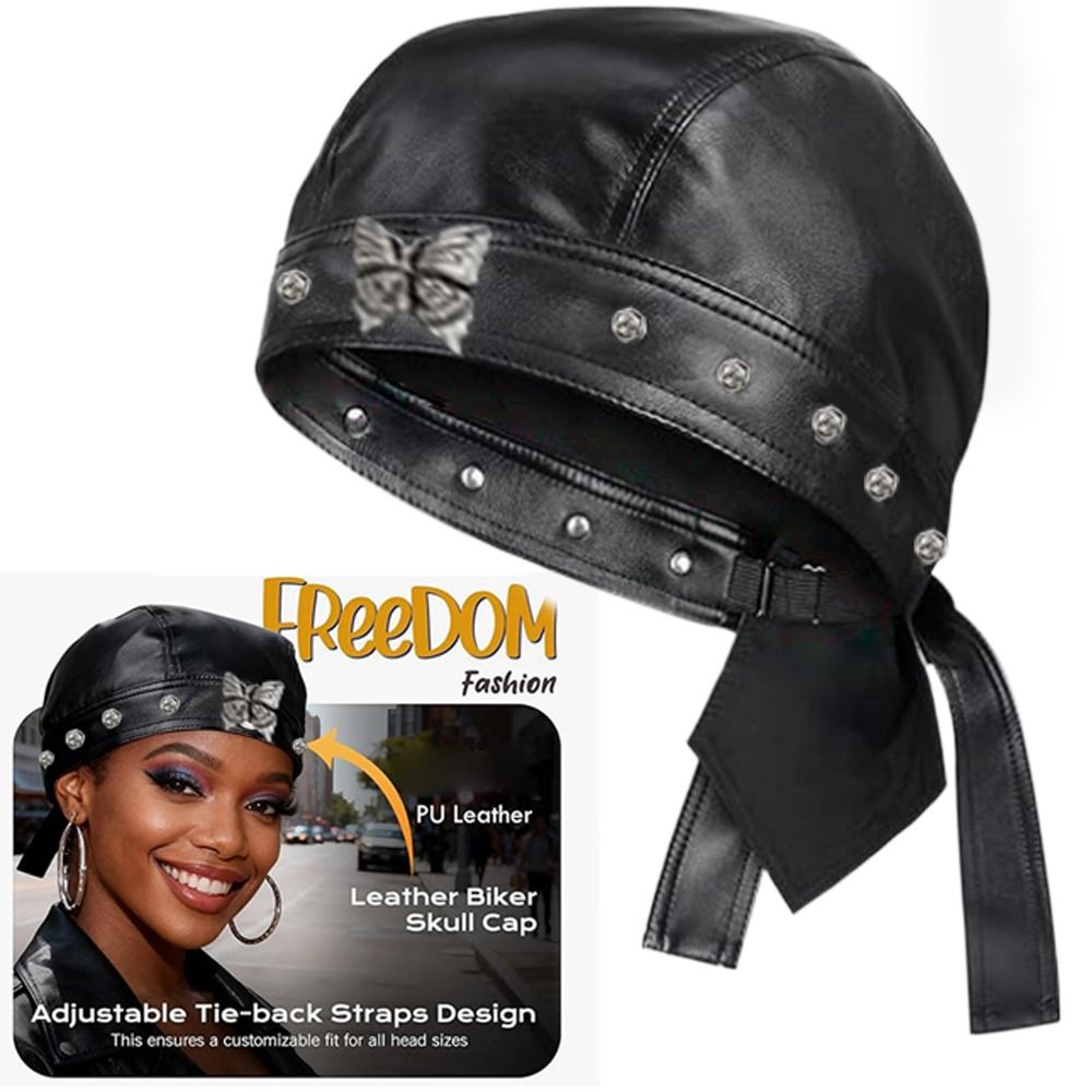 PU Leather Black Biker Cap Adj - Bandana Doo Rag 评论和价格