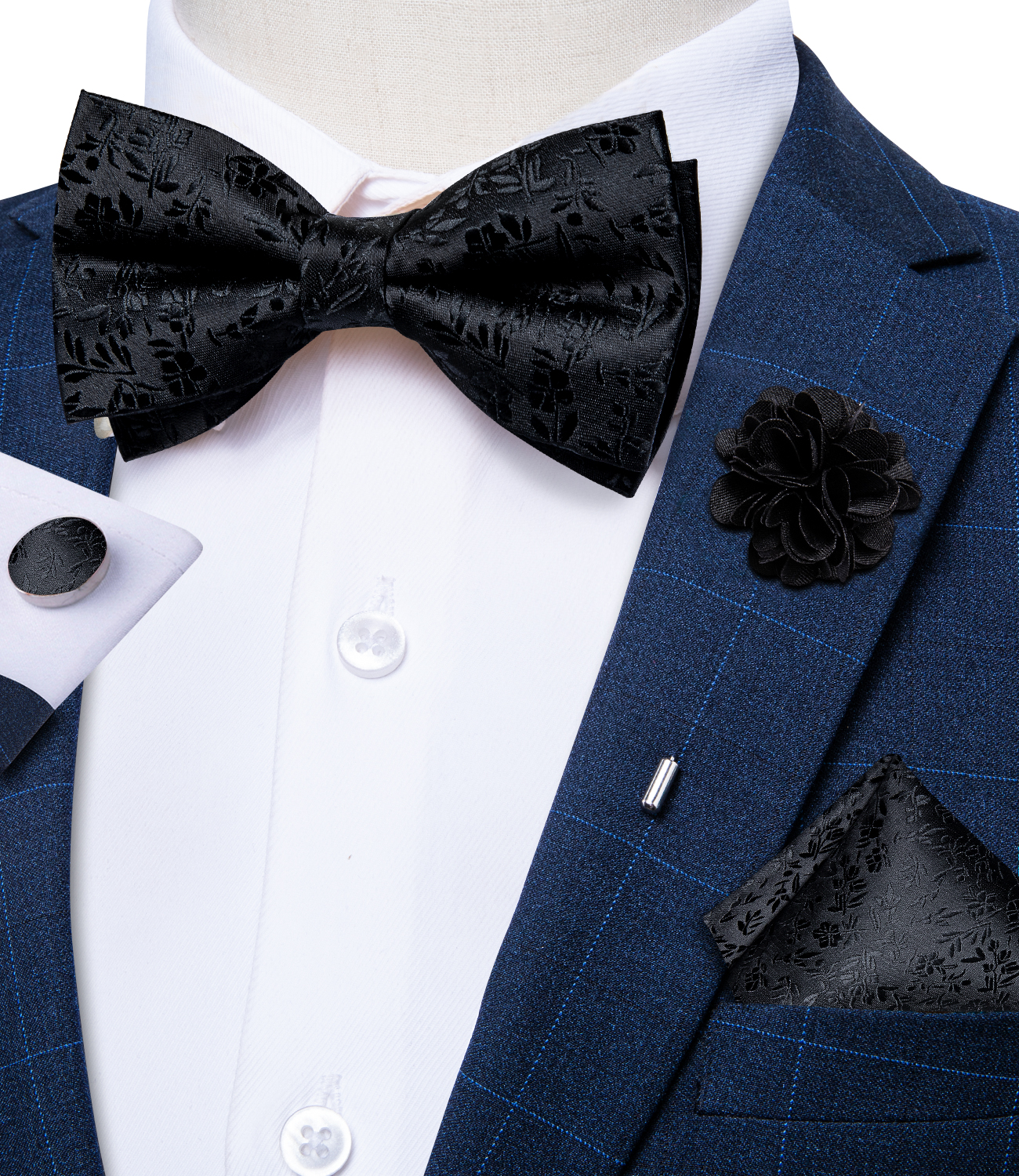 4Pcs Black Solid Floral Men's  - Bow Tie Pre Tied 评论和价格