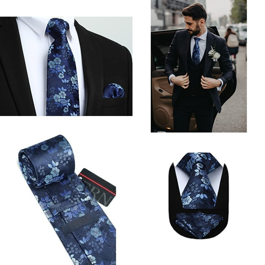 Men Floral Ties Woven Classic  - Pocket Square Set 评论和价格