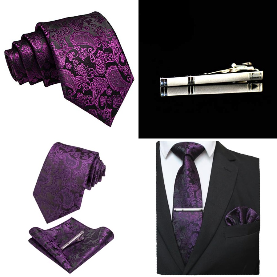 Mens Solid Color Paisley Neckt - Pocket Square Set 评论和价格