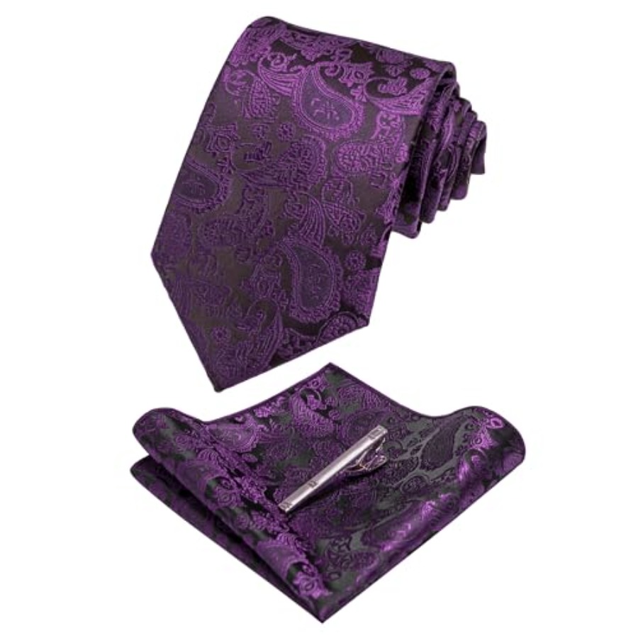 Mens Solid Color Paisley Neckt - Pocket Square Set 评论和价格
