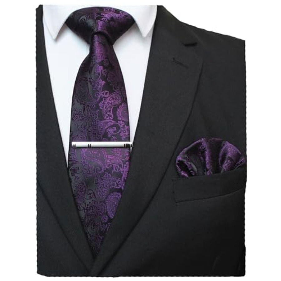 Mens Solid Color Paisley Neckt - Pocket Square Set 评论和价格